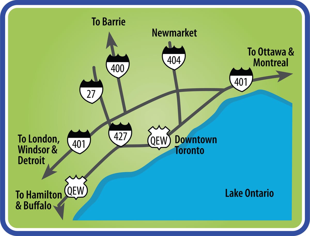 નકશો ટોરોન્ટો ડ્રાઇવિંગ દિશાઓ