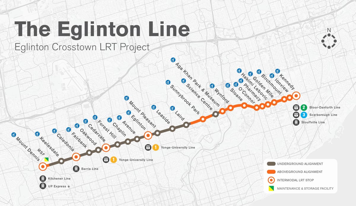 નકશો ટોરોન્ટો સબવે Eglinton લાઇન પ્રોજેક્ટ