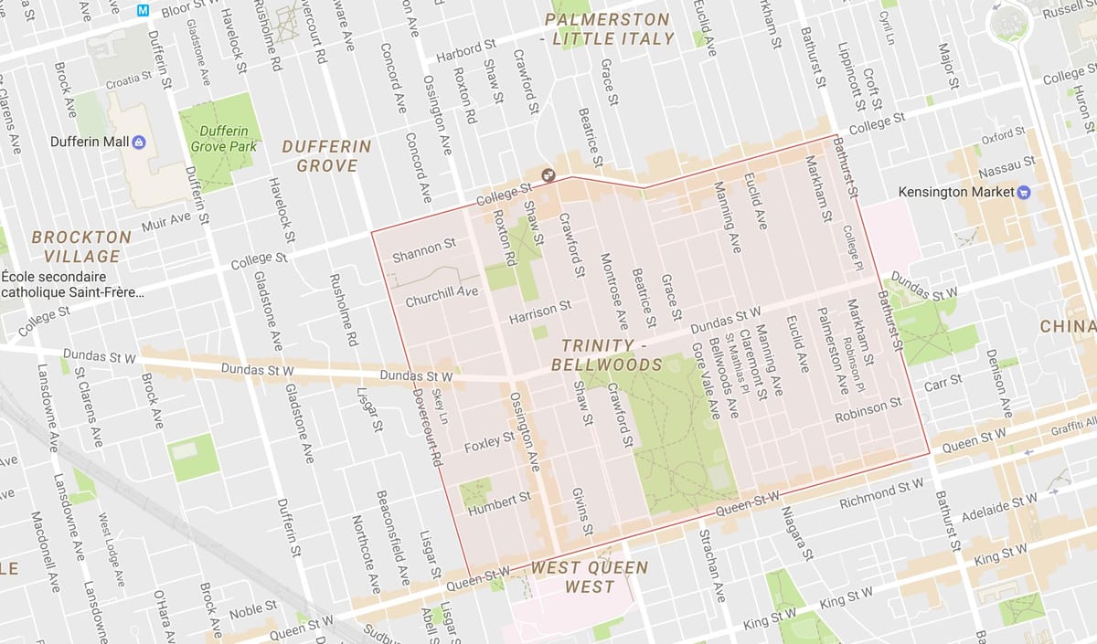 નકશો ટ્રિનિટી–Bellwoods પડોશી ટોરોન્ટો