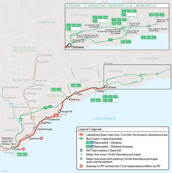 નકશો વાક્ય Lakeshore પૂર્વ Go Transit