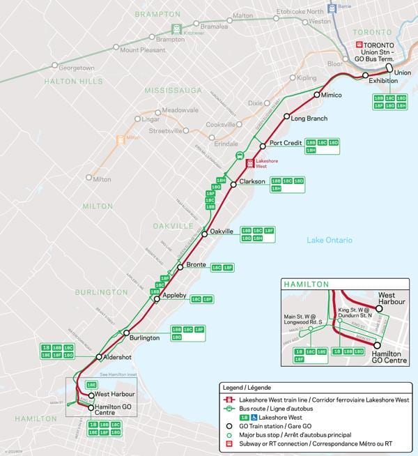 નકશો વાક્ય Lakeshore વેસ્ટ Go Transit