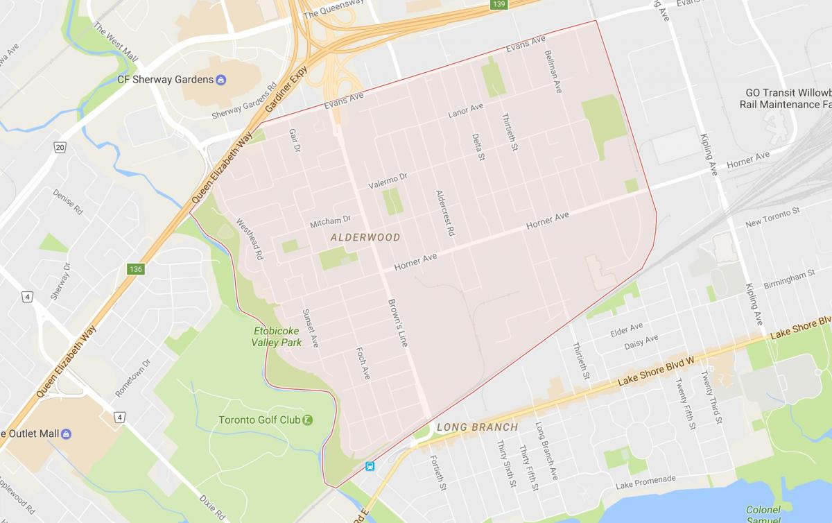 નકશો Alderwood Parkview પડોશી ટોરોન્ટો