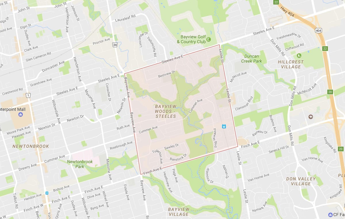 નકશો Bayview વૂડ્સ – Steeles પડોશી ટોરોન્ટો