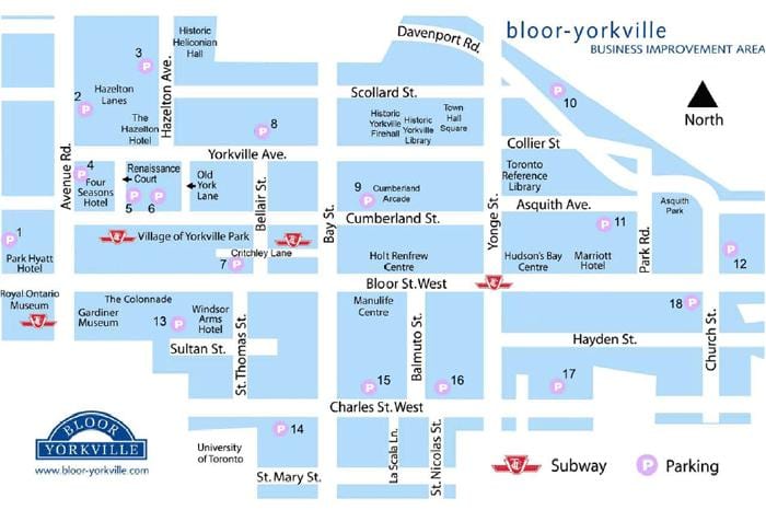 નકશો Bloor Yorkville સબવે