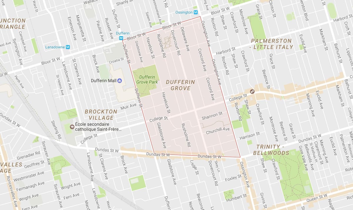 નકશો Dufferin ગ્રોવ પડોશી ટોરોન્ટો