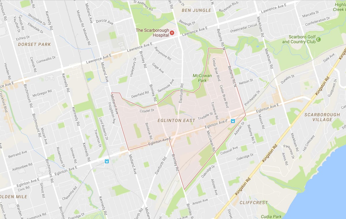 નકશો Eglinton પૂર્વ પડોશી ટોરોન્ટો