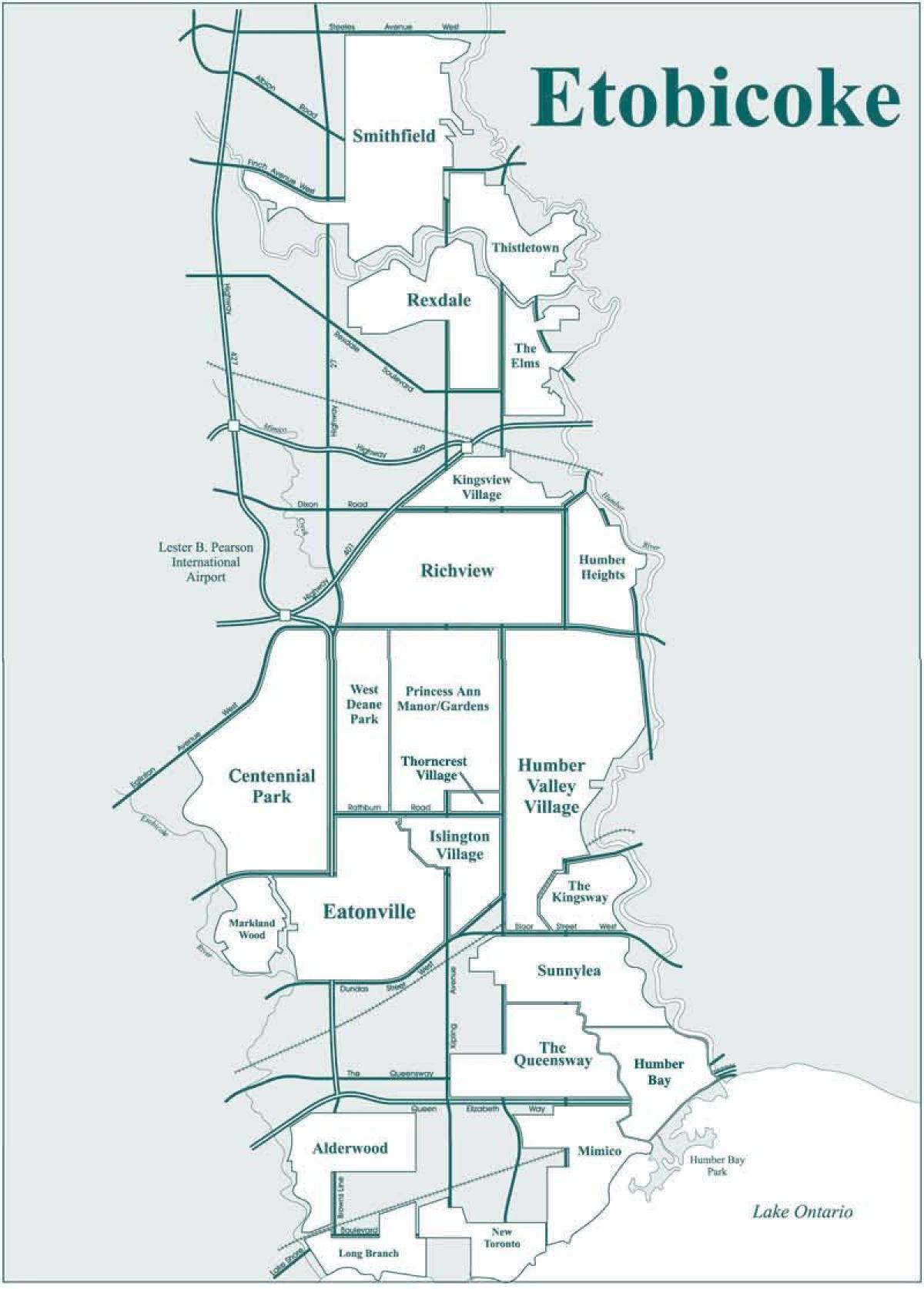 નકશો Etobicoke પડોશી ટોરોન્ટો