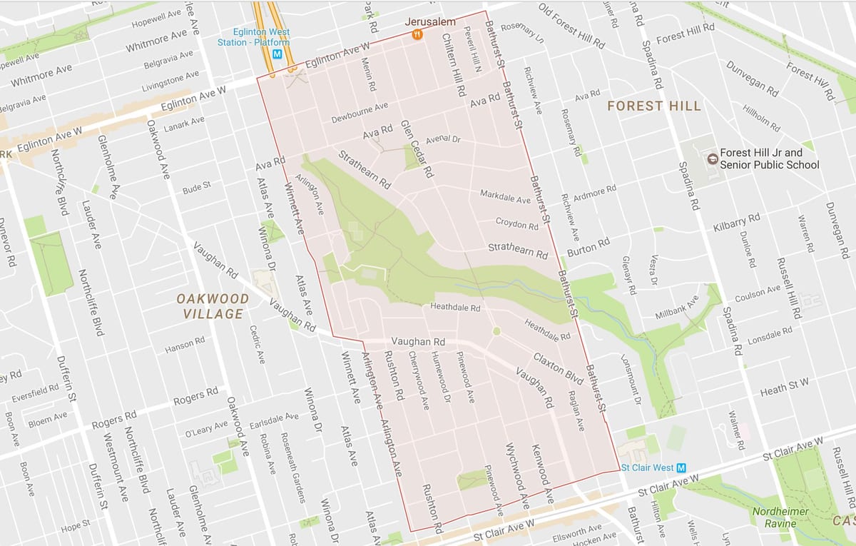 નકશો Humewood–Cedarvale પડોશી ટોરોન્ટો