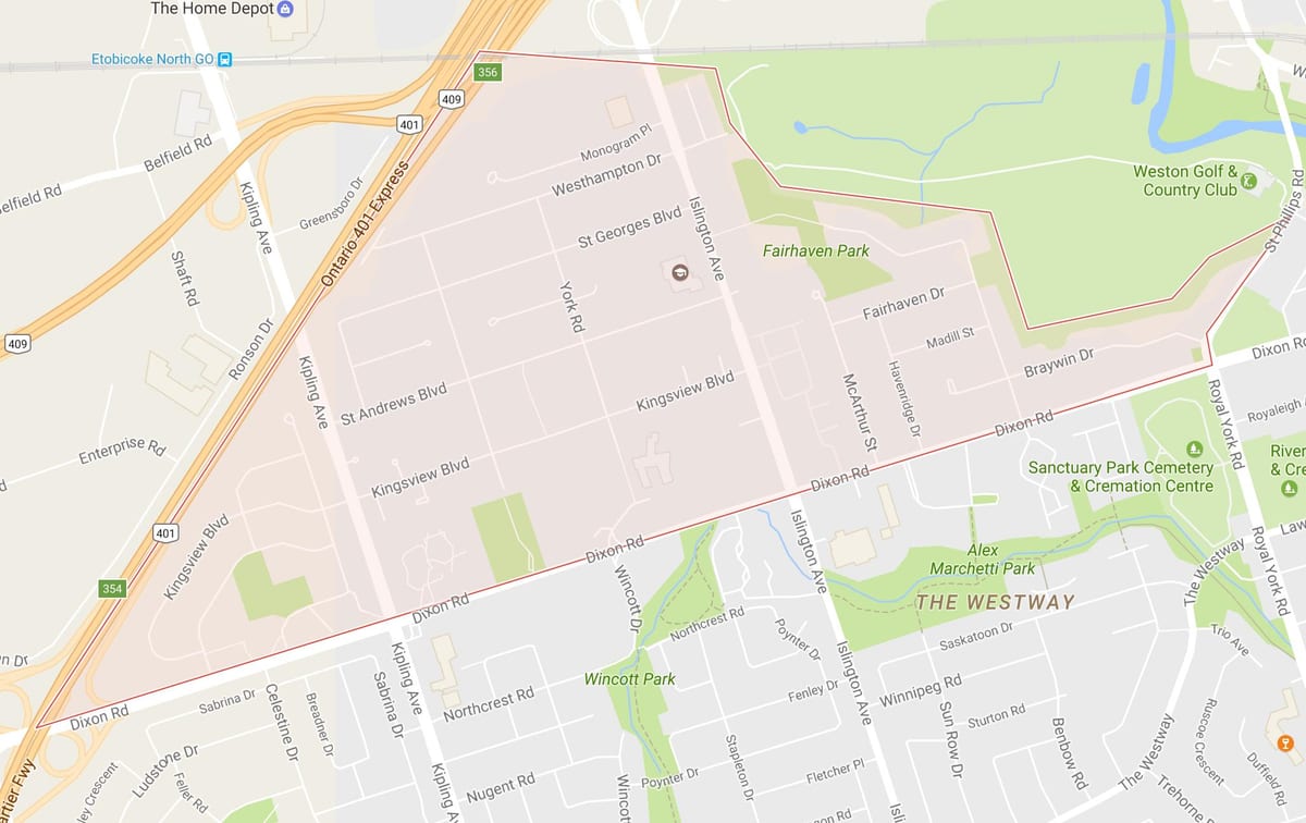 નકશો Kingsview ગામ પડોશી ટોરોન્ટો