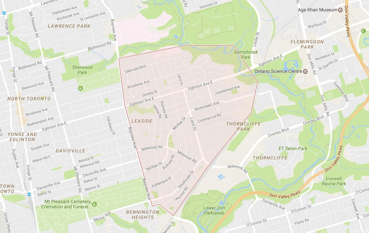 નકશો Leaside પડોશી ટોરોન્ટો
