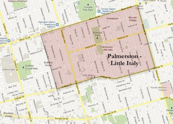 નકશો Palmerston લિટલ ઇટાલી ટોરોન્ટો