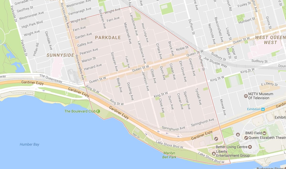 નકશો Parkdale પડોશી ટોરોન્ટો
