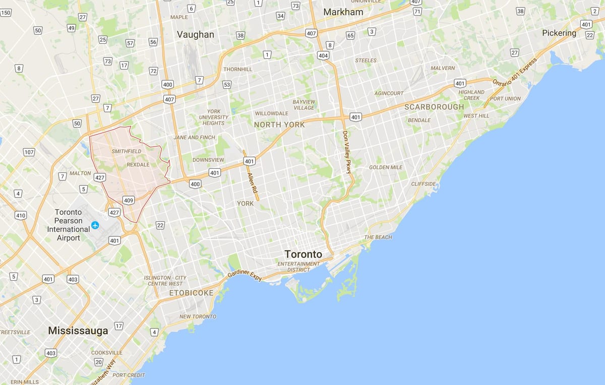નકશો Rexdale જિલ્લા ટોરોન્ટો