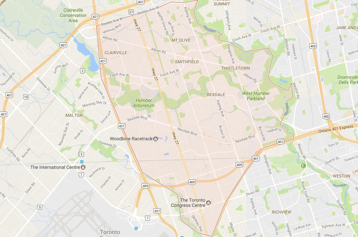 નકશો Rexdale પડોશી ટોરોન્ટો