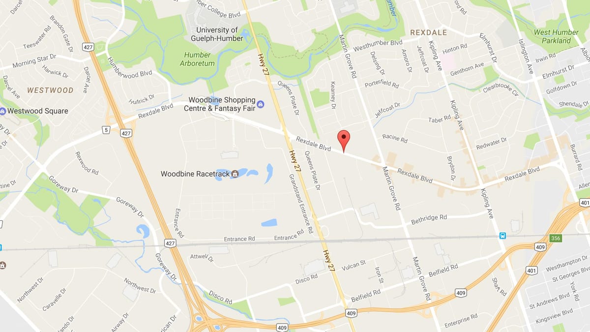 નકશો Rexdale બુલવર્ડ ટોરોન્ટો