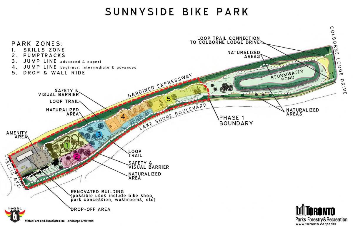 નકશો Sunnyside બાઇક પાર્ક ઝોન ટોરોન્ટો