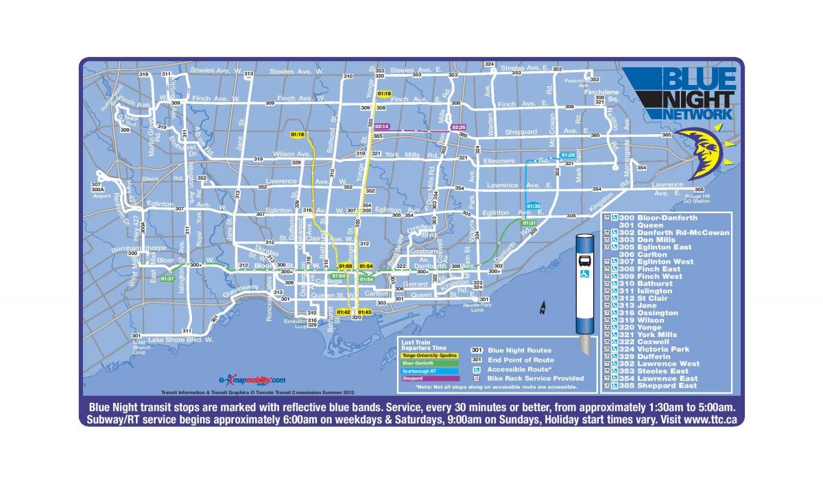 નકશો TTC વાદળી રાત્રે નેટવર્ક