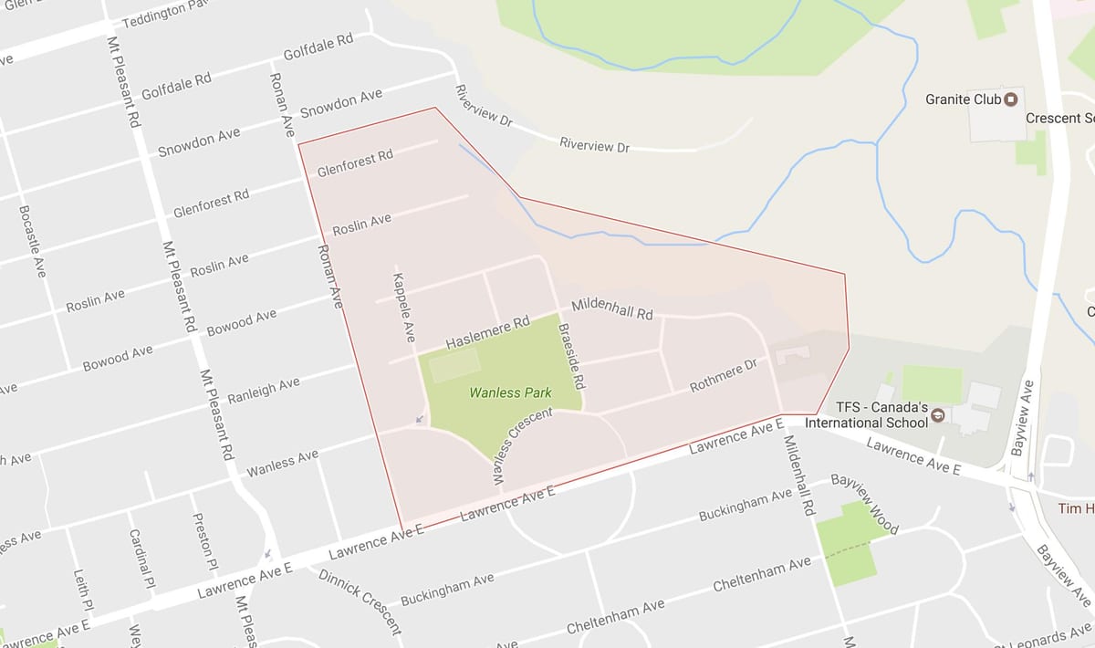 નકશો Wanless પાર્ક પાડોશમાં ટોરોન્ટો