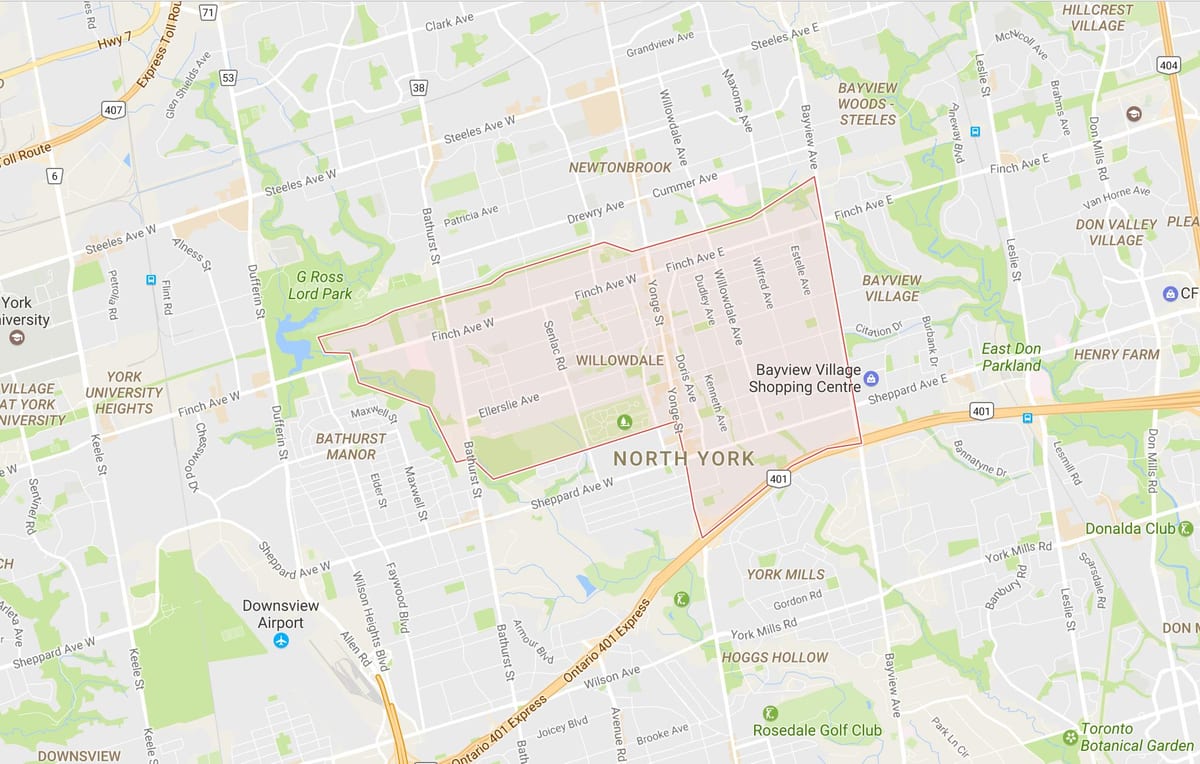 નકશો Willowdale પડોશી ટોરોન્ટો