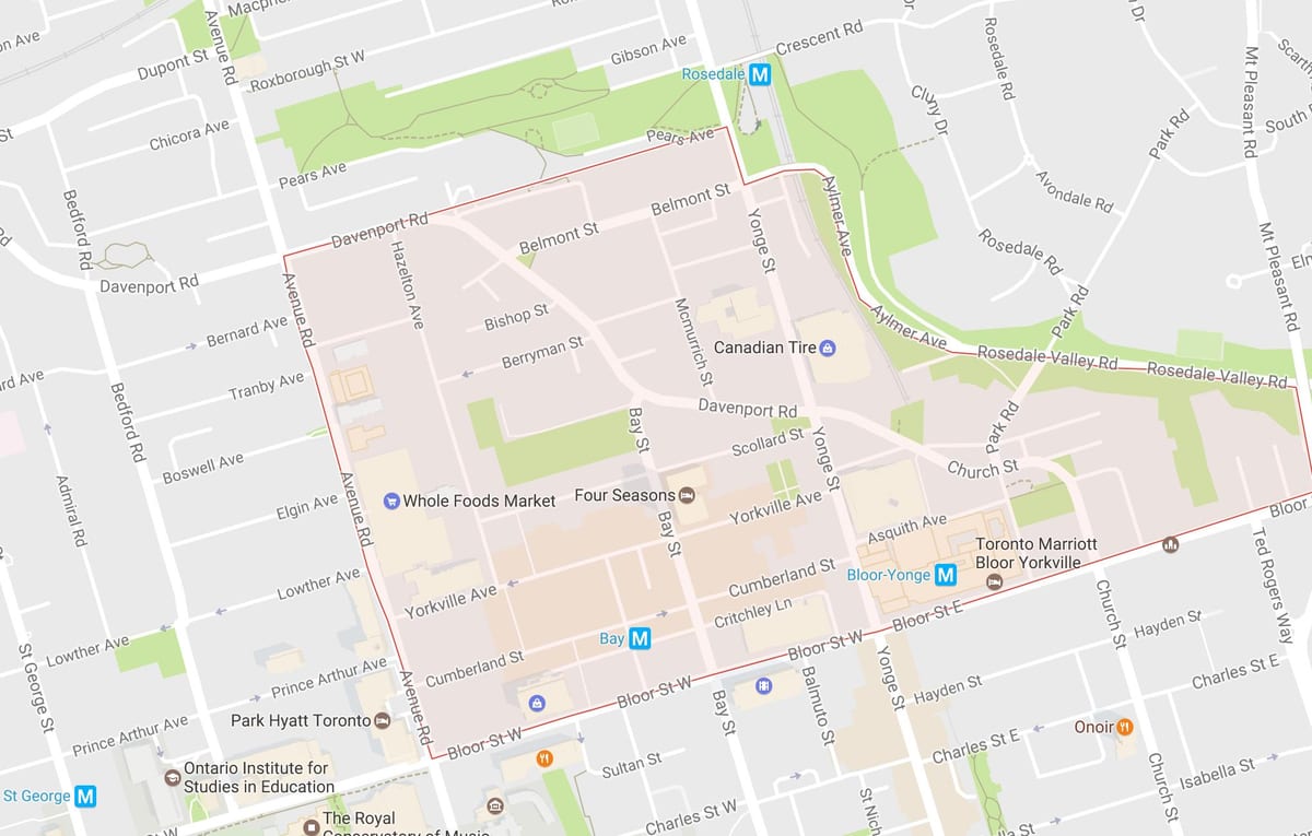 નકશો Yorkville પડોશી ટોરોન્ટો