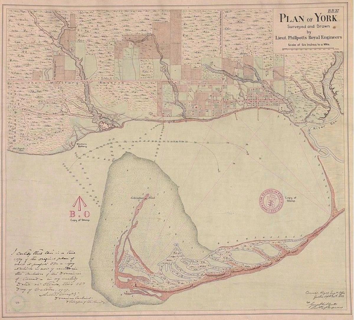 નકશો જમીન યોર્ક ટોરોન્ટો 1787-1884