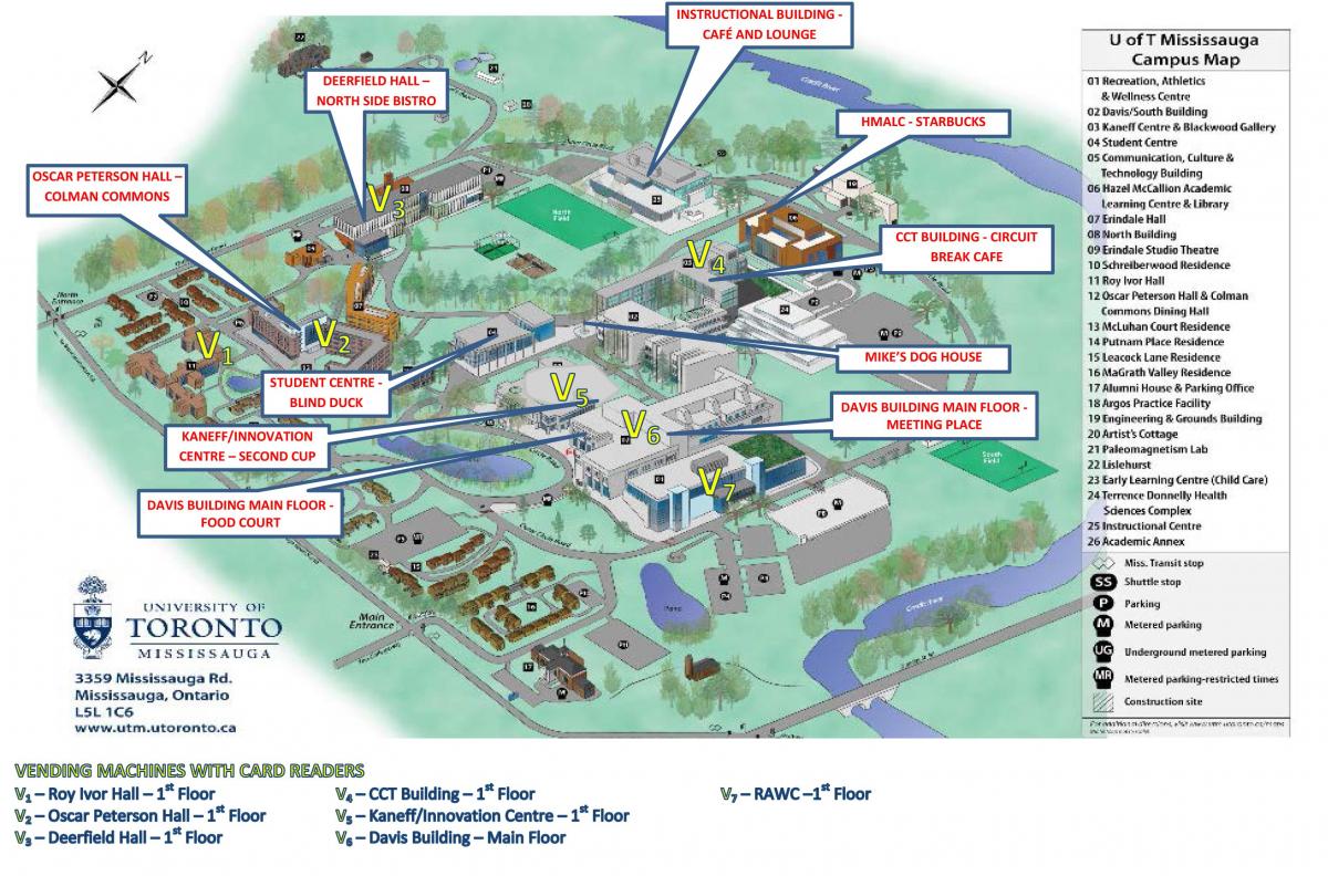 નકશો યુનિવર્સિટી ઓફ ટોરોન્ટો મિસીસૌગા કેમ્પસ ખોરાક સેવાઓ