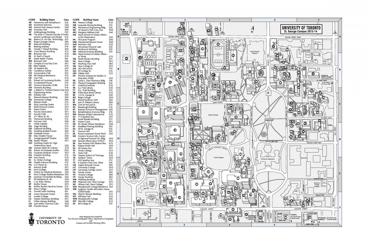 નકશો યુનિવર્સિટી ઓફ ટોરોન્ટો સેન્ટ જ્યોર્જ કેમ્પસ