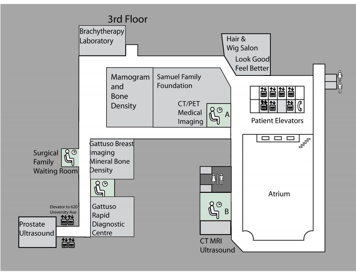 નકશો રાજકુમારી માર્ગારેટ કેન્સર સેન્ટર ટોરોન્ટો 3 જી માળ