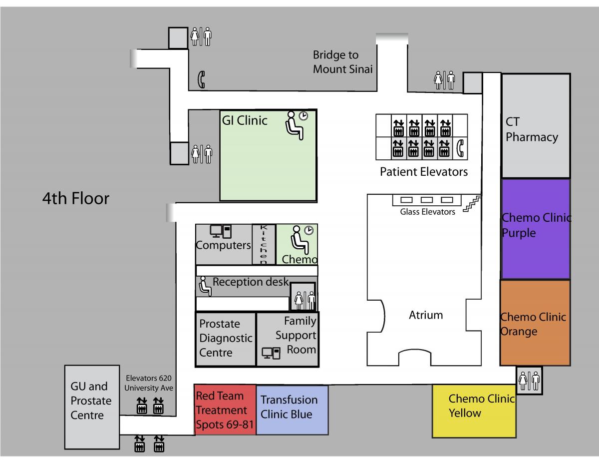 નકશો રાજકુમારી માર્ગારેટ કેન્સર સેન્ટર ટોરોન્ટો 4મી માળ