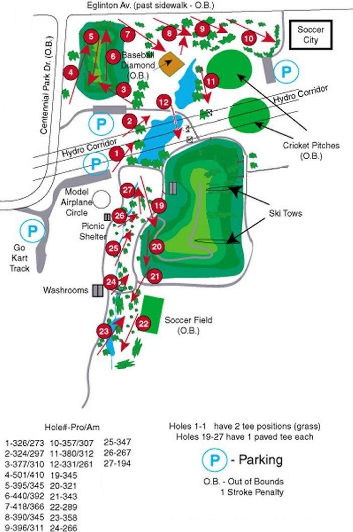 નકશો શતાબ્દી પાર્ક ગોલ્ફ કોર્સ ટોરોન્ટો