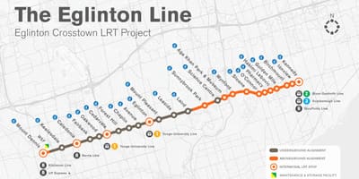નકશો ટોરોન્ટો સબવે Eglinton લાઇન પ્રોજેક્ટ