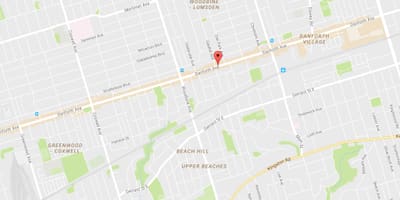 નકશો પૂર્વ Danforth પડોશી ટોરોન્ટો