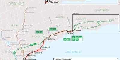 નકશો વાક્ય Lakeshore પૂર્વ Go Transit