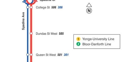 નકશો સ્ટ્રીટકાર લાઈન 510 Spadina