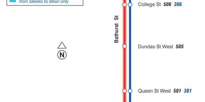 નકશો સ્ટ્રીટકાર લાઈન 511 Bathurst
