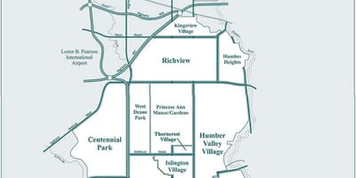 નકશો Etobicoke પડોશી ટોરોન્ટો