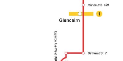 નકશો TTC 14 Glencairn બસ રૂટ ટોરોન્ટો