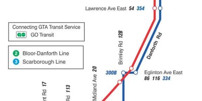 નકશો TTC 16 McCowan બસ રૂટ ટોરોન્ટો