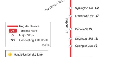 નકશો TTC 26 Dupont બસ રૂટ ટોરોન્ટો