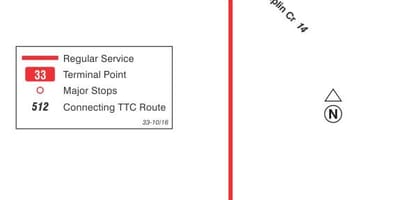 નકશો TTC 33 વન હિલ બસ રૂટ ટોરોન્ટો