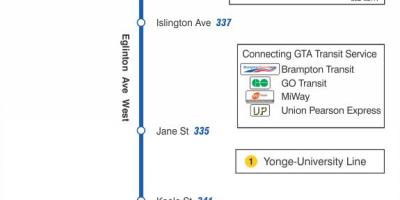 નકશો TTC 332 Eglinton વેસ્ટ બસ રૂટ ટોરોન્ટો